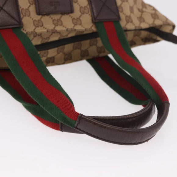 GUCCI GG Canvas Web Sherry Line Tote Bag Beige Silver Red 131230 Auth 187021