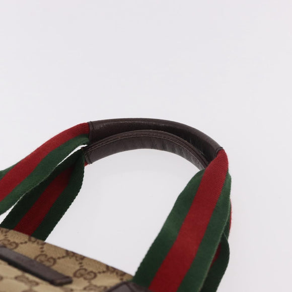 GUCCI GG Canvas Web Sherry Line Tote Bag Beige Silver Red 131230 Auth 187021