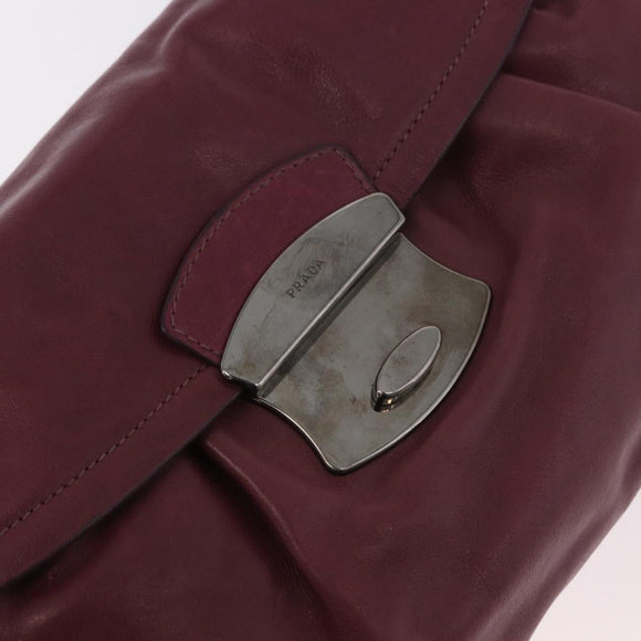 PRADA Shoulder Bag Leather Bordeaux Silver Auth 187025SAV