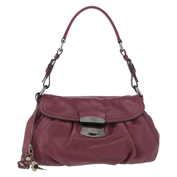 PRADA Shoulder Bag Leather Bordeaux Silver Auth 187025SAV