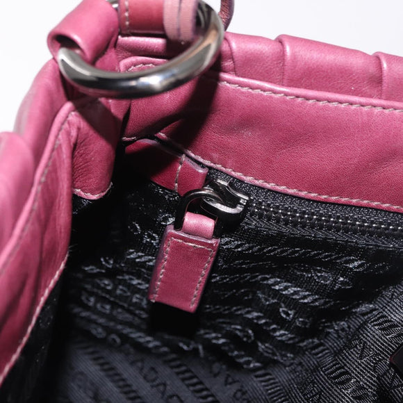 PRADA Shoulder Bag Leather Bordeaux Silver Auth 187025SAV