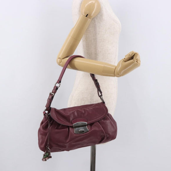 PRADA Shoulder Bag Leather Bordeaux Silver Auth 187025SAV