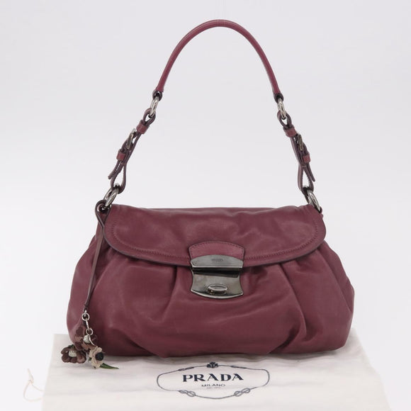 PRADA Shoulder Bag Leather Bordeaux Silver Auth 187025SAV