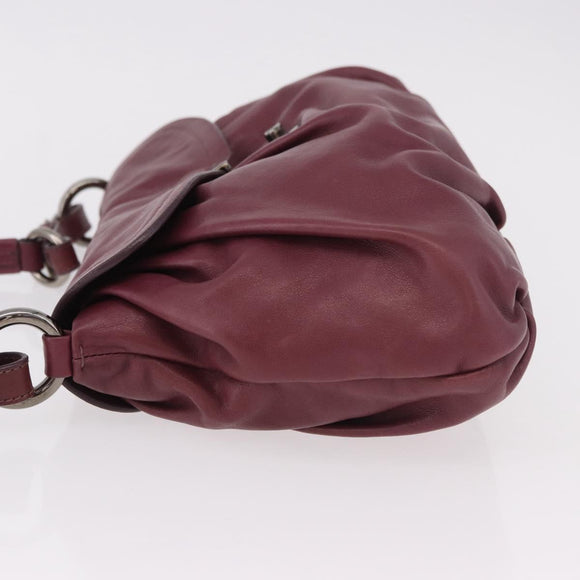 PRADA Shoulder Bag Leather Bordeaux Silver Auth 187025SAV