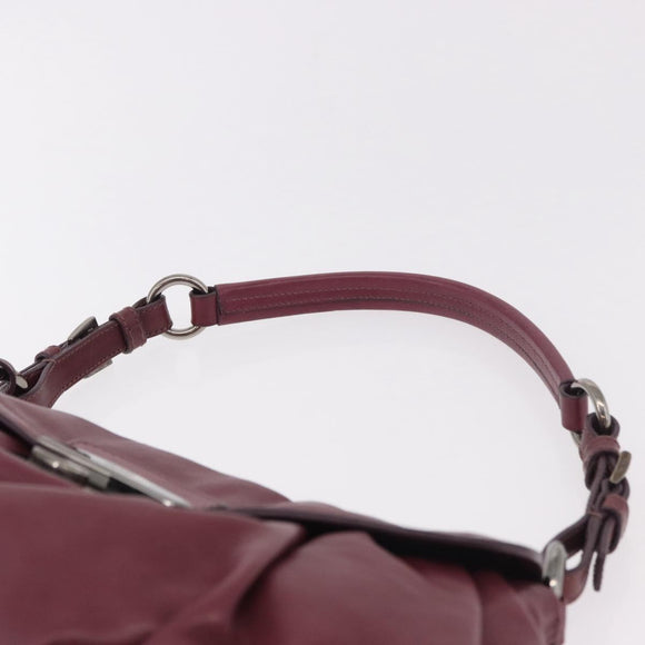 PRADA Shoulder Bag Leather Bordeaux Silver Auth 187025SAV
