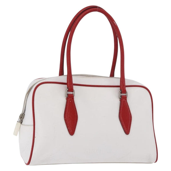 Miu Miu Hand Bag Leather White Silver Auth 187031