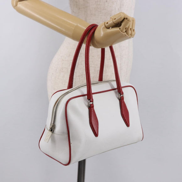 Miu Miu Hand Bag Leather White Silver Auth 187031