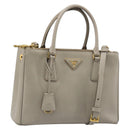 PRADA Hand Bag Saffiano leather 2way Gray Gold Auth 187034A-1