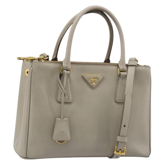 PRADA Hand Bag Saffiano leather 2way Gray Gold Auth 187034A