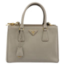 PRADA Hand Bag Saffiano leather 2way Gray Gold Auth 187034A-13