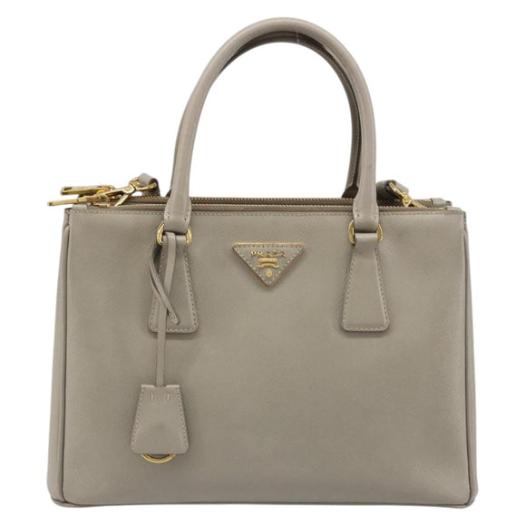 PRADA Hand Bag Saffiano leather 2way Gray Gold Auth 187034A