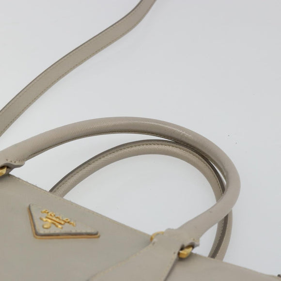 PRADA Hand Bag Saffiano leather 2way Gray Gold Auth 187034A