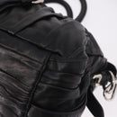 PRADA Gathered Hand Bag Lamb Skin 2way Black Silver Auth 187035SAV-16