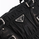 PRADA Gathered Hand Bag Lamb Skin 2way Black Silver Auth 187035SAV-19
