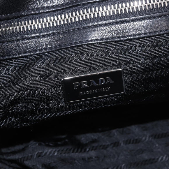 PRADA Gathered Hand Bag Lamb Skin 2way Black Silver Auth 187035SAV