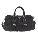 PRADA Gathered Hand Bag Lamb Skin 2way Black Silver Auth 187035SAV-13