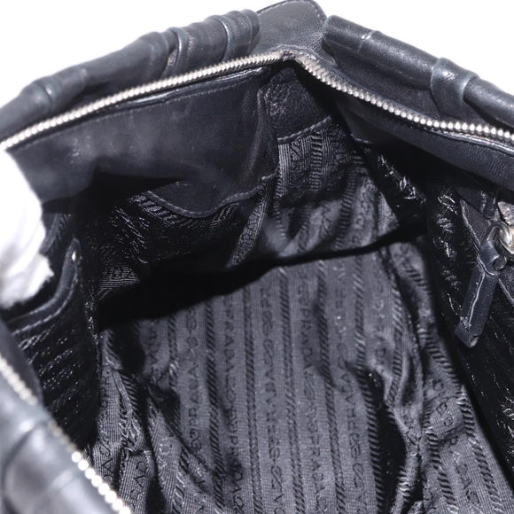 PRADA Gathered Hand Bag Lamb Skin 2way Black Silver Auth 187035SAV