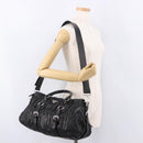 PRADA Gathered Hand Bag Lamb Skin 2way Black Silver Auth 187035SAV-25