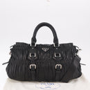 PRADA Gathered Hand Bag Lamb Skin 2way Black Silver Auth 187035SAV-12