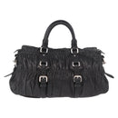 PRADA Gathered Hand Bag Lamb Skin 2way Black Silver Auth 187035SAV-2