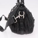PRADA Gathered Hand Bag Lamb Skin 2way Black Silver Auth 187035SAV-3