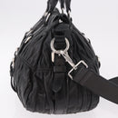PRADA Gathered Hand Bag Lamb Skin 2way Black Silver Auth 187035SAV-4