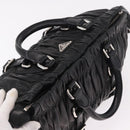 PRADA Gathered Hand Bag Lamb Skin 2way Black Silver Auth 187035SAV-6