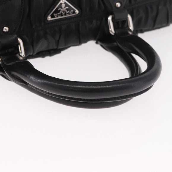 PRADA Gathered Hand Bag Lamb Skin 2way Black Silver Auth 187035SAV