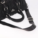 PRADA Gathered Hand Bag Lamb Skin 2way Black Silver Auth 187035SAV-8