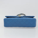 CHANEL Chain Double Flap Matelasse 25 Bag Lamb Skin Blue Gold CC Auth 187037SAM-5