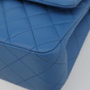 CHANEL Chain Double Flap Matelasse 25 Bag Lamb Skin Blue Gold CC Auth 187037SAM-15