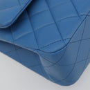 CHANEL Chain Double Flap Matelasse 25 Bag Lamb Skin Blue Gold CC Auth 187037SAM-16