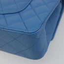 CHANEL Chain Double Flap Matelasse 25 Bag Lamb Skin Blue Gold CC Auth 187037SAM-17