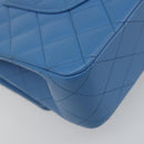 CHANEL Chain Double Flap Matelasse 25 Bag Lamb Skin Blue Gold CC Auth 187037SAM-18