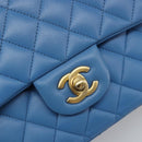 CHANEL Chain Double Flap Matelasse 25 Bag Lamb Skin Blue Gold CC Auth 187037SAM-19
