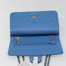 CHANEL Chain Double Flap Matelasse 25 Bag Lamb Skin Blue Gold CC Auth 187037SAM-20