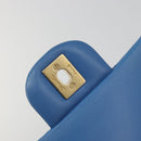 CHANEL Chain Double Flap Matelasse 25 Bag Lamb Skin Blue Gold CC Auth 187037SAM-21
