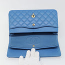 CHANEL Chain Double Flap Matelasse 25 Bag Lamb Skin Blue Gold CC Auth 187037SAM-23