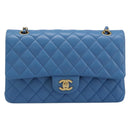 CHANEL Chain Double Flap Matelasse 25 Bag Lamb Skin Blue Gold CC Auth 187037SAM-13