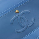 CHANEL Chain Double Flap Matelasse 25 Bag Lamb Skin Blue Gold CC Auth 187037SAM-24