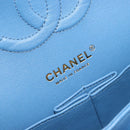 CHANEL Chain Double Flap Matelasse 25 Bag Lamb Skin Blue Gold CC Auth 187037SAM-25