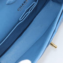 CHANEL Chain Double Flap Matelasse 25 Bag Lamb Skin Blue Gold CC Auth 187037SAM-9