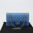 CHANEL Chain Double Flap Matelasse 25 Bag Lamb Skin Blue Gold CC Auth 187037SAM-12