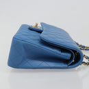 CHANEL Chain Double Flap Matelasse 25 Bag Lamb Skin Blue Gold CC Auth 187037SAM-3