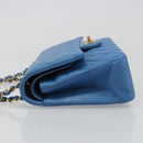 CHANEL Chain Double Flap Matelasse 25 Bag Lamb Skin Blue Gold CC Auth 187037SAM-4