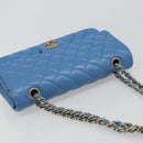CHANEL Chain Double Flap Matelasse 25 Bag Lamb Skin Blue Gold CC Auth 187037SAM-6