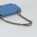 CHANEL Chain Double Flap Matelasse 25 Bag Lamb Skin Blue Gold CC Auth 187037SAM-7