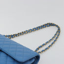 CHANEL Chain Double Flap Matelasse 25 Bag Lamb Skin Blue Gold CC Auth 187037SAM-14
