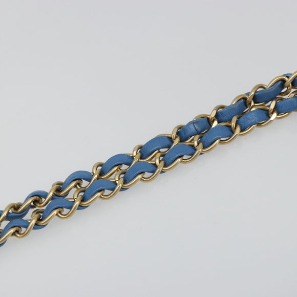 CHANEL Chain Double Flap Matelasse 25 Bag Lamb Skin Blue Gold CC Auth 187037SAM