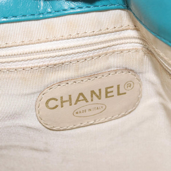 CHANEL Tote Bag met Schildpadmotief Ketting Lamshuid Turkoois Blauw CC Auth 187038A